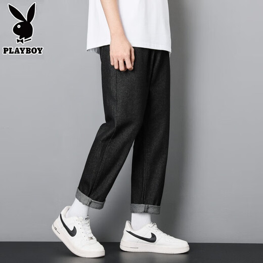 Джинсы Playboy Men's Summer Thin Thin Chare показывает, что высоко свободно покрывало модным ретро-ретро. Универсальные летние повседневные брюки мужчины 6621 черные [лето тонкие] 28 [2 фута 1-вес 90-100 Jin [Jin равняется 0,5 кг]]]