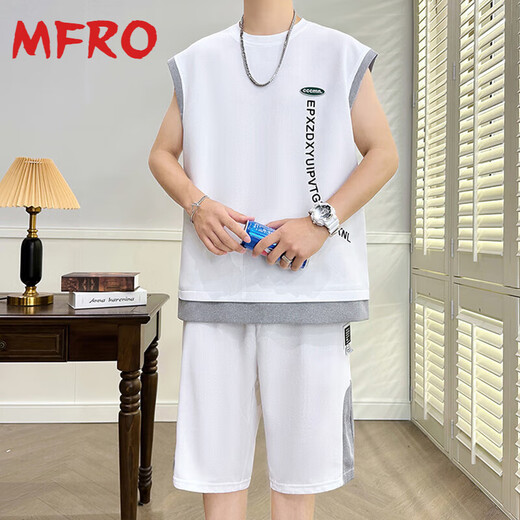 Mfro gefälschte zweiteilige T-Shirt Herren-Sommeranzug New American Lose Casual Shorts Zwei-teilige runde Hals-vielseitige Kurzärmel-Männer 686 Peacock Blue Anzug M ca.