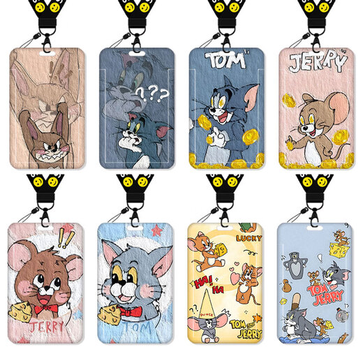 Mizuo Cat and Mouse Card Set Meal Card Campus Card Bus Card Student Water Card Work Card Work Card Certificate Set School Card (Card Set + Smiley lanyard) KA12804