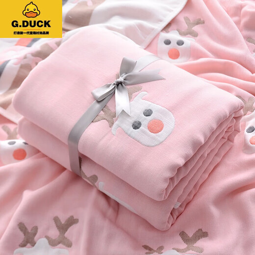 G.DUCKKIDS婴儿浴巾儿童夏季六层纱布纯棉盖毯婴儿洗澡巾超吸水宝宝四季通用 五彩扇叶 120*150