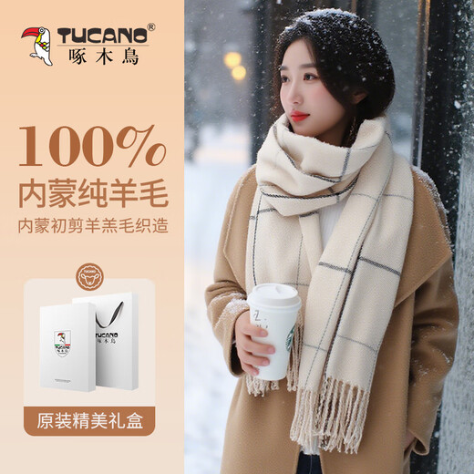 Pájaro carpintero (tucano) bufanda de lana 100% pura para mujeres en invierno a cuadros versátil versión coreana de bufanda de bufanda de bufanda femenina para novia