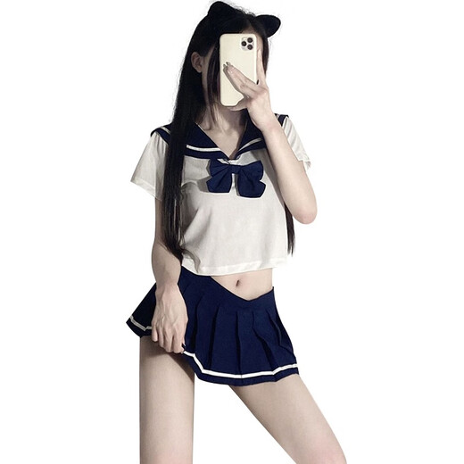 学院风调情JK制服诱惑睡衣性感蝴蝶结纯欲骚激情午夜魅力 黑色JK学生制服+9756 镂空连体 均码