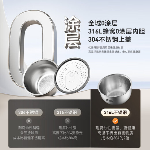 Midea rice cooker 0 coated petals IH heating uncoated 3-4 people 4-5 people 316L stainless steel liner smart home 4 liter rice cooker MB-40HB2 government subsidy