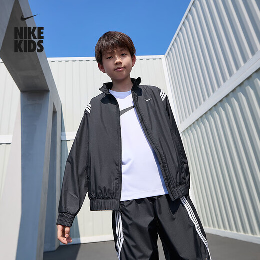 Nike Big Children's Loose Water-Repellent Basketball Jacket for Boys and Girls Lightweight Woven Sports Jacket NIKE FZ5233 010 Black/White 160 XL