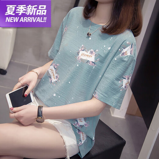 啄木鸟加大码胖mm夏装新款棉短袖t恤女韩版胖妹妹百搭显瘦遮肚子上衣 6625紫色 L 90-120斤