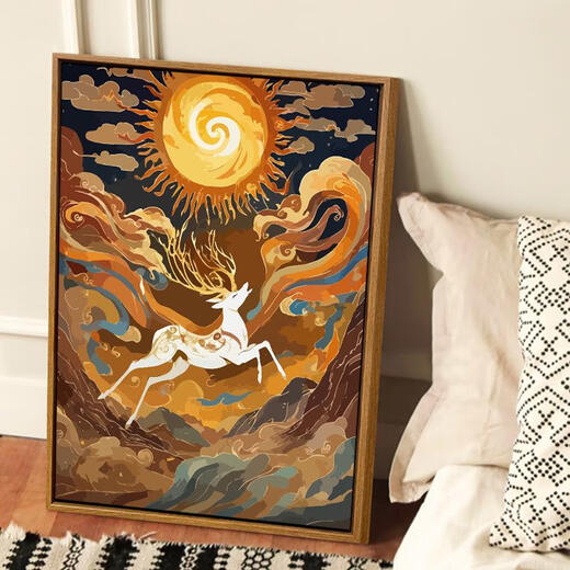 Drei-Akzent-Tiger Dunhuang Göttliches Tier neun farbiger Hirsche Digitalölmalerei 2024 Neues DIY-Farbmalerei handgemaltes Füllungs-Acrylmalerei