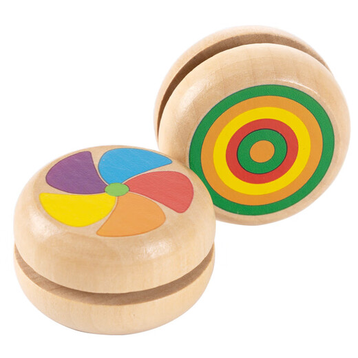 Mai Yi Traditional Wooden Children's Yoyo Primary School Student Yoyo Toy Yoyo Small Gifts for Outdoor Boys and Girls Solid Wood Yoyo 2-Piece Set (Rainbow + Windmill)