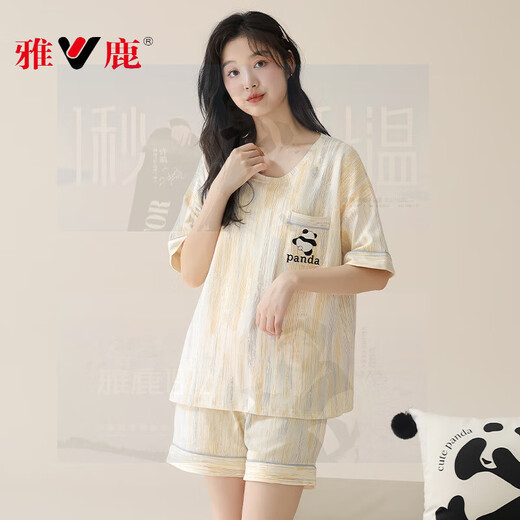 Yalu con almohadilla de cofre Un pijama de algodón puro para mujeres 2025 pantalones cortos de manga corta de verano lindo size dulce colocación de ropa para el hogar con almohadilla de almohadilla de techo-G1047 M Mujeres [sugerido 80-100Jin [Jin iguala 0.5 kg]]