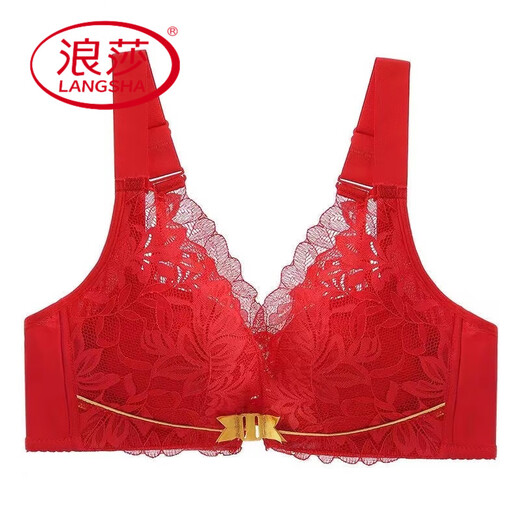 LangSha (LangSha) thick and thin optional large size front buckle bra gathering and collecting breasts to prevent sagging without steel rings and beautiful back sexy lingerie set Big red [single piece] 70A 32B thick cup [small and medium breasts]