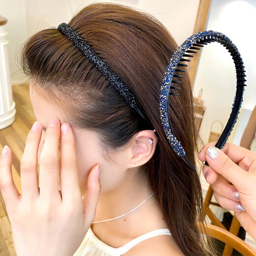 Dongyi carefully selected hairbands for women, high-end headwear for going out, headbands for students, face wash hairpins with teeth, anti-slip diamond blue model