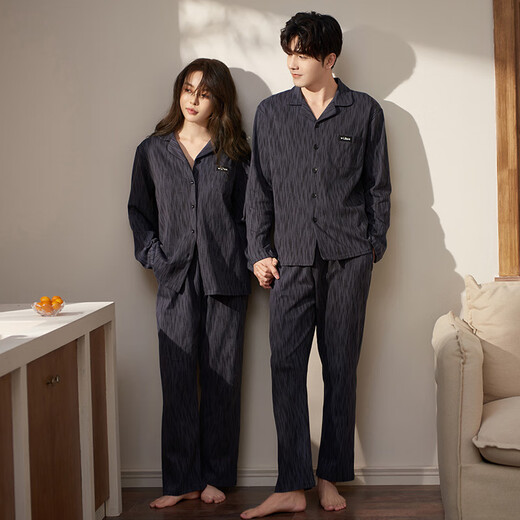 Princess Mark couple pajamas, spring and autumn pure cotton long-sleeved, fashionable and high-end, same style for men and women, can be worn as outerwear, home clothes M91714 lapel suit, men's XL