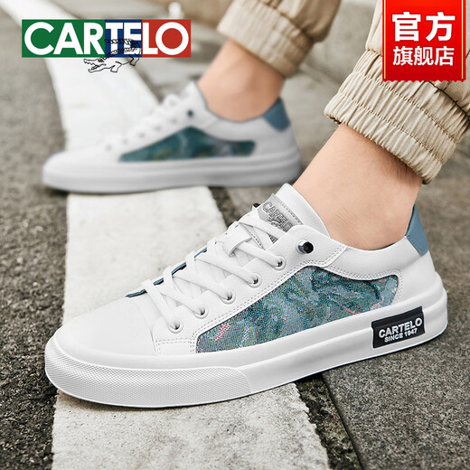 卡帝乐鳄鱼（CARTELO）小白鞋男高级感男士板鞋2025新款男鞋夏季一脚蹬休闲鞋 冰蓝色-防滑软底-7374 39 标准运动鞋码