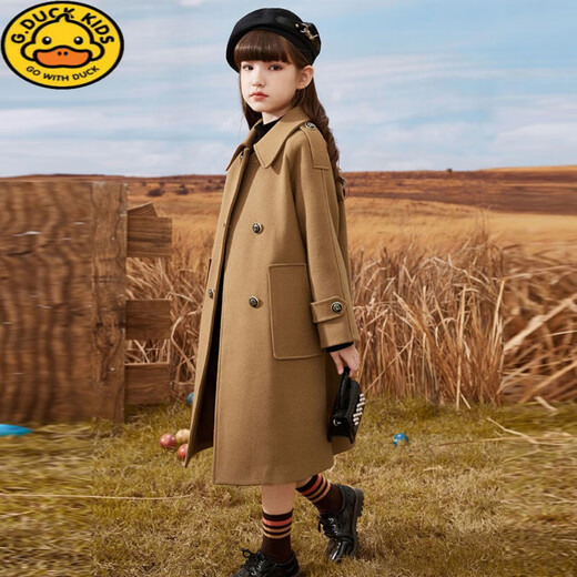 G.DUCKKIDS女童呢子外套加棉儿童毛呢大衣中长款秋冬新款大童洋气女孩学院风 奶茶色夹棉款 120 身高110-115cm年龄5-6岁