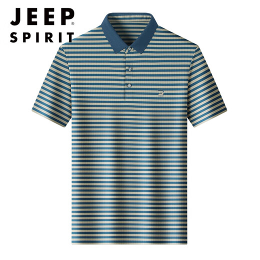 
JEEP SPIRIT new summer ice silk short-sleeved T-shirt for men's contrasting striped casual lapel POLO shirt cool top dad suit blue GR-9207 [ice silk cool] M 48 (suitable for 95-115Jin [Jin equals 0.5 kg])