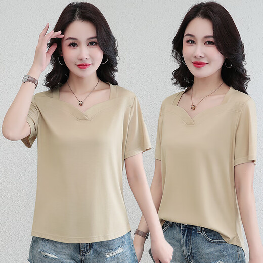 Uniqkuku shopping mall same casual T-shirt for women 2025 summer women short-sleeved T-shirt breathable slim casual T-shirt for women YS6169 military green M