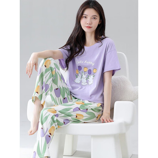 雅鹿睡衣女款夏季棉短袖长裤卡通甜美少女夏感家居服套装 Z9711 啄木鸟正品 2XL 【建议140-160斤穿】