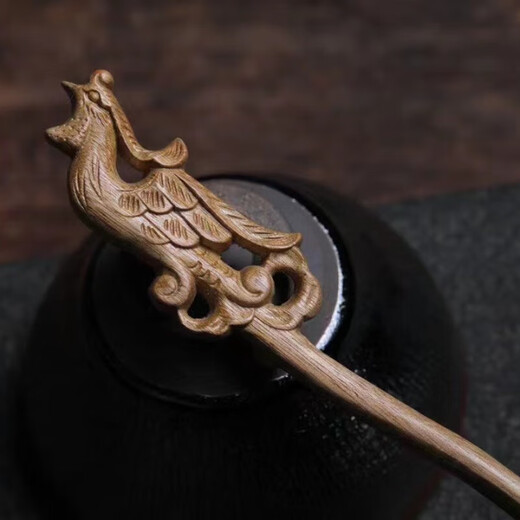 Finished golden nanmu hairpin, ancient style ethnic style headwear, hairpin wood hairpin, handmade gift for girlfriend, golden nanmu phoenix feathers