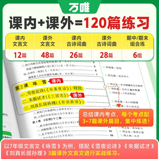 万唯中考初中文言文课外阅读理解与训练八九七年级  初一初二真题文言文诗文专练试题研究初三语文总复习教辅资料书万维教育 七年级