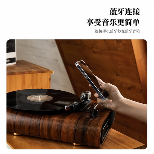 JBLV Sound of Berlin high-end gramophone retro Bluetooth wired connection vinyl record player all-in-one audio built-in battery living room ornaments birthday gift for boyfriend and girlfriend best friend wood color SF/2-year warranty
