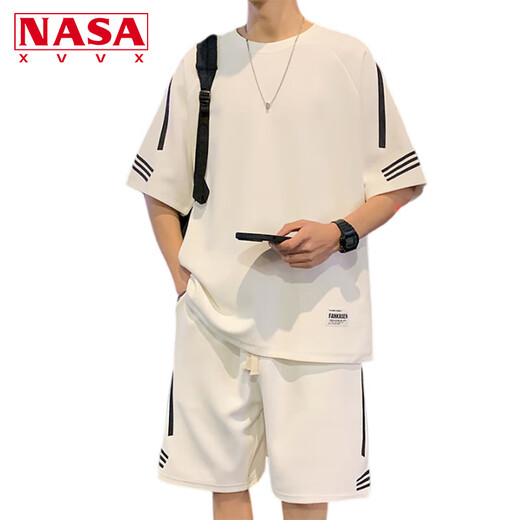 NASA XVVX casual sports T-shirt suit men's summer new loose short-sleeved T-shirt men's shorts with a handsome set FKS653 khaki suit L about 110-130 Jin Jin equals 0.5 kg can be worn