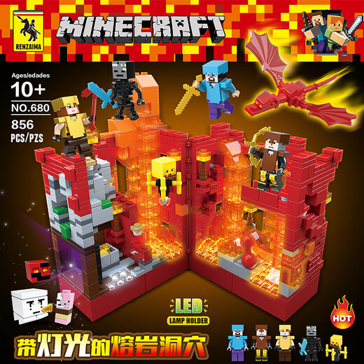 LEGO MINECRAFT 695 Juego de la ciudad de sombra con luces y pequeñas partículas ensambladas bloques de construcción y juguetes 682 rock cave [858 partículas] Renzaima [con luces]