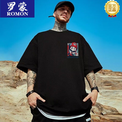 Romon Herren American Casual Locky großarztes T-Shirt für Männermodemarke Fett und Fett plus großer runder Nacken halbärmelig dünn A6623-weiß 2xl (Empfohlen 140-160jin [Jin gleich 0,5 kg]))