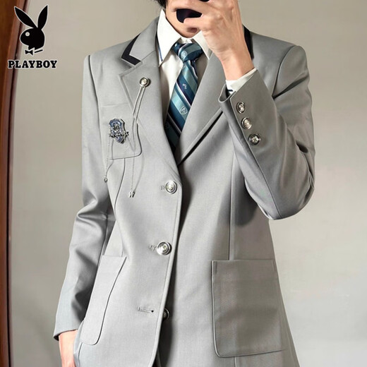 Playboy (PLAYBOY) original Japanese college style DK uniform suit suit shirt trousers school supply full set of male and female class uniforms gray suit + Q28 shirt + blue tie + gray pants S