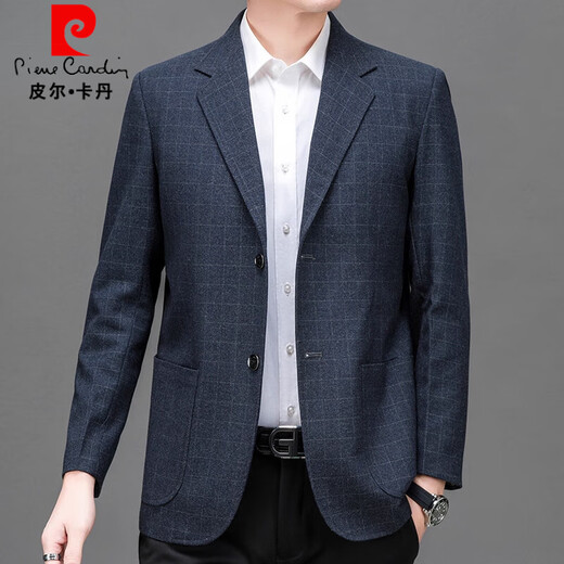 Pierre Cardin plaid suit men's high-end single suit top 2025 autumn new business casual suit jacket for men 37 Navy L 175 121-140Jin Jin equals 0.5 kg