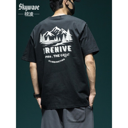 Lee Kids Drei-Pin-Nadel 260 g schweres kurzärmeliges T-Shirt-T-Shirt-Lose großartigen halbärmeligen T-Shirt American American High Street Print Top T1506 Dunkelgrün M-Gewicht 100-125jin [Jin entspricht 0,5 kg]