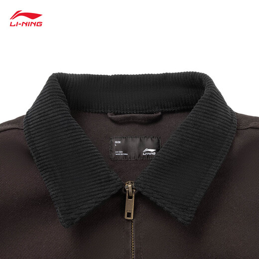 Li Ning Jacket Men's and Women's 25 Autumn New Skin Friendly Anti-Wrinkle Corduroy Lapel Retro Bath Style Sports Jacket Black and Brown-1 L