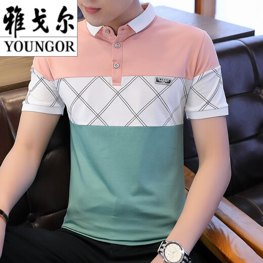 CEO Yageol ice silk short-sleeved T-shirt men's summer Korean style trendy shirt collar polo shirt lapel clothes men's half-sleeved pure black dg-1301 M 90-105Jin [Jin equals 0.5 kg]