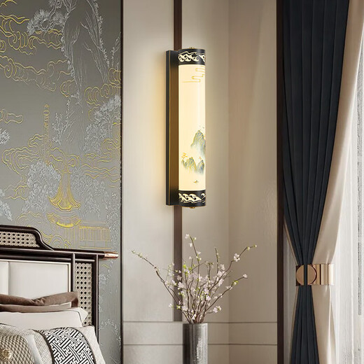 
Aosong New Chinese-style living room wall lights Chinese style Zen Villa Hotel Study Bedroom Bedside Light Three-color Lighting Aisle Light 1049 Model D10H60CM Three-color Lighting 60W