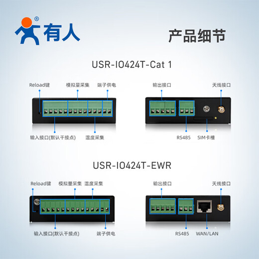 There are 4-way network IO controller relay RTU Ethernet WIFI remote control switch RS485 module 424T supports Cat-1 network