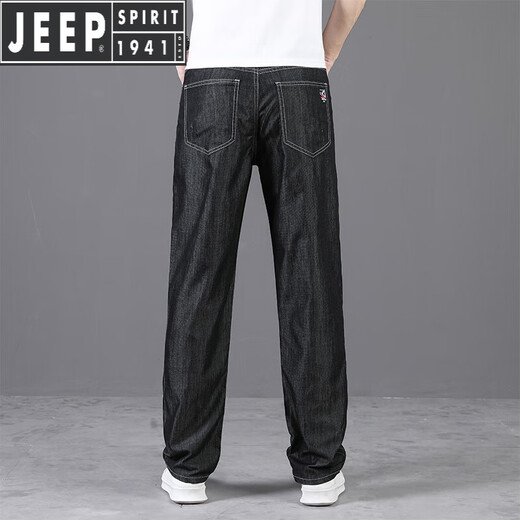 Jeep Spirit Jeep Ice Silk Jeans Summer Summer Pantalones de hombres delgados Socos 2025 Nuevos pantalones casuales Hielo Seda Negra 9763 30 Circunferencia de cintura 2 pies 3