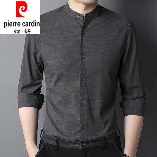 Pierre Cardin Small Stand-Up Collar Coton Coton Spring Men's Spring and Automne Shirt à manches longues Collit Chine