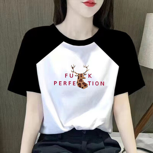 xcfreht短袖t恤女插肩袖拼接夏季2025新款学生百搭宽松胖mm正肩上衣 a-9923 M