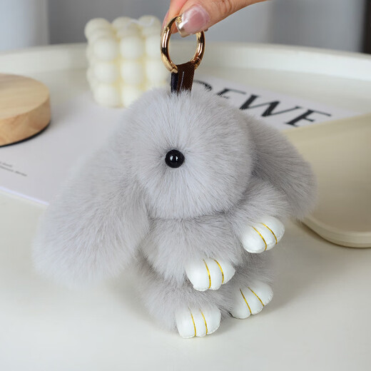 Manufacturer directly supplies imitation of repair rabbit feathers as dead rabbit pendants, cute cute rabbit plush bag mobile phone car decoration keychain, beige white