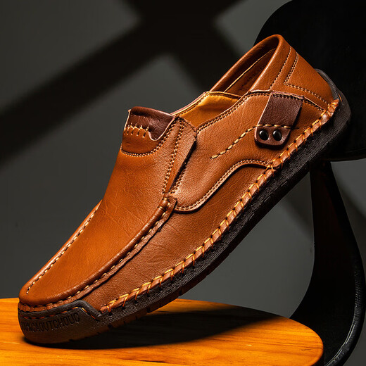Gy Jinlilai zapatos para hombres cosidas a mano para hombres con zapatos casuales al aire libre con un pie plano de cuero plano mocasines de gran tamaño 9916 marrón oscuro 39
