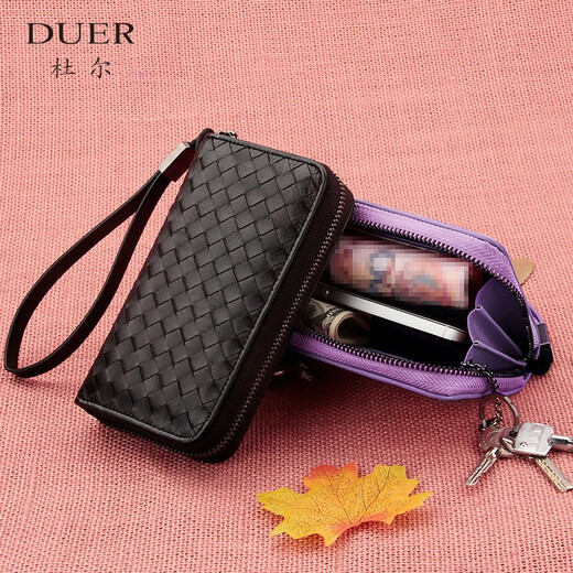 Duer Key Bag Damenmünzen Brieftasche Schafsleder Reißverschluss Strick Clutch Mobiltelefontasche Herren große Kapazität Single Pull-Large Version-Purple
