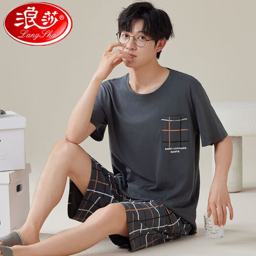 浪莎夏季棉质睡衣男夏短袖短裤青少年卡通套装夏天薄款宽松大码家居服 H9928（短袖短裤） L （建议90-110斤）