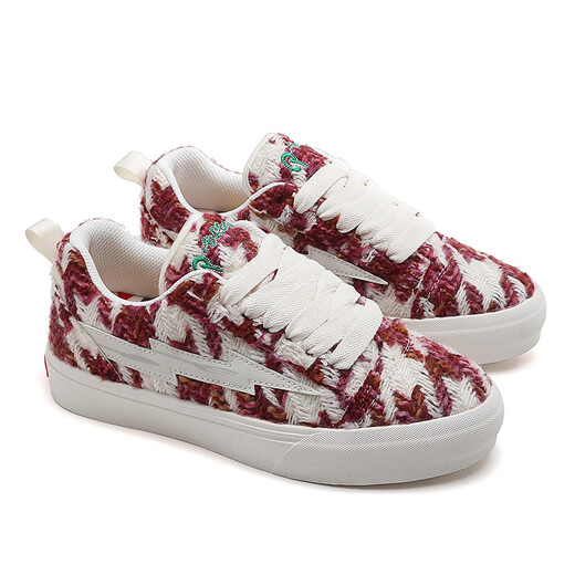 Lightning x Storm Picasso Paintings Créé conjointement par Lightning Men and Women's Shoes Revenge Storm Little Fragrance Pain Chaussures Saisir Couple Skateboard Chaussures D6227 Cherry Red 42