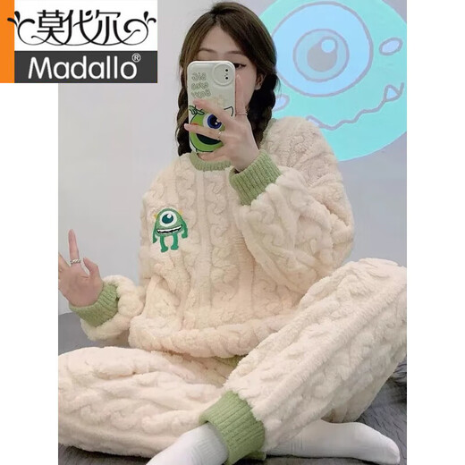 Modal pajamas women's autumn and winter flannel thickened coral velvet student suit long sleeve spring and autumn wear pullover home clothes D04# starfish XL recommendation 110-125Jin[Jin equals 0.5 kg]