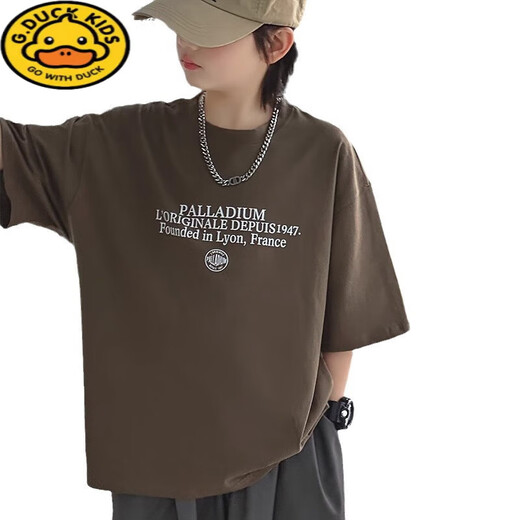 G.DUCKKIDS boys short-sleeved T-shirt 2025 summer new children's clothing trendy casual children's cotton tops big boys summer clothing hot sale CT679# white 90 [suggested 80-90cm]