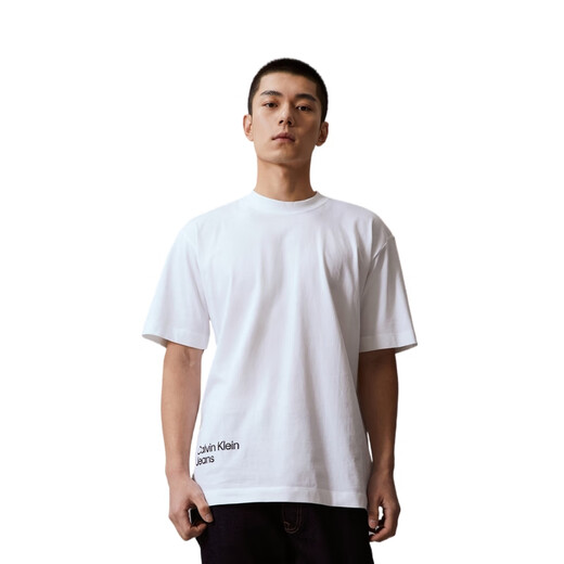 凯文克莱（Calvin Klein）时尚炫彩涂鸦字母印花纯棉短袖T恤男款月光白 YAF-月光白 S