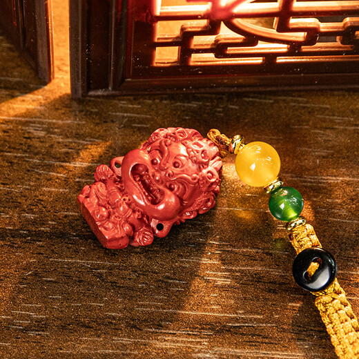 Dong Laiye Zhu Yanming King high content cinnabar four-arm Mahakala keychain bag hanging mobile phone hanging pendant jewelry gift