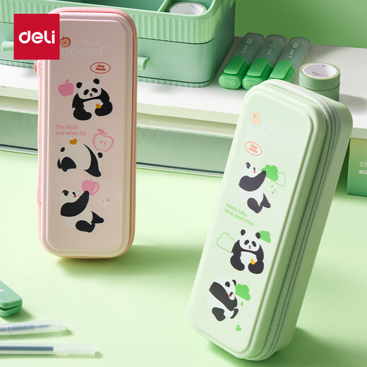 Deli Panda Fat PP-Schreibwarenbox, großes Fassungsvermögen, druckbeständiges und sturzsicheres Cartoon-Federmäppchen, wasserdichte und schmutzabweisende Aufbewahrungsbox, rosa XM751, ein Muss für den Schulanfang