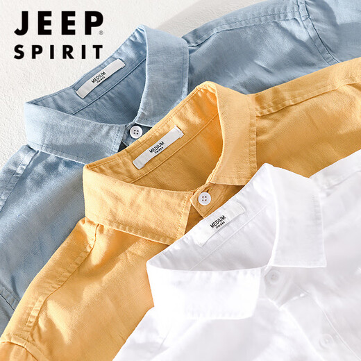 Jeep Spirit Herren-Wäsche Lappel mit kurzärärmigem T-Shirt lose Hemdkragen mit Kragen T-Cotton-Leinen T-Shirt Leinen Kleidung Yunyi-9711 Yellow L
