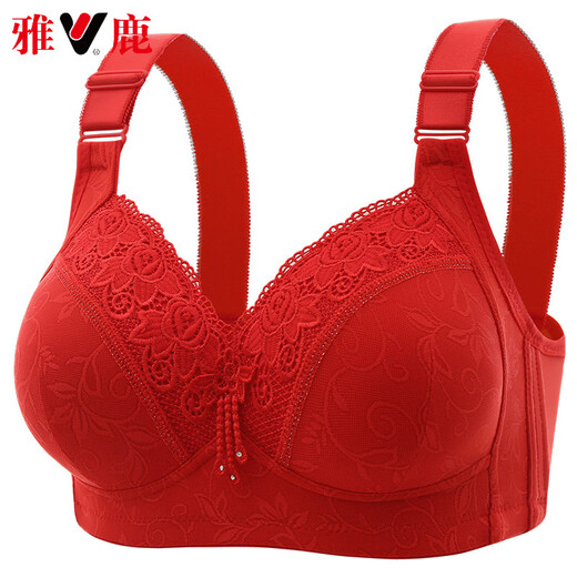 雅鹿高档大码美背聚拢上托无钢圈薄模杯四排搭扣文胸侧收副乳大胸显小 豆沙 2XL 44/100