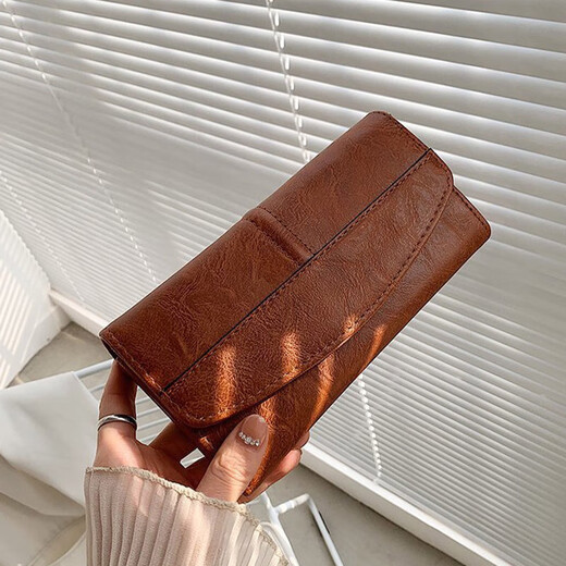 Shunzi Retro Women's Wallet Long Large Capacity Multiple Card Slots Simple Fashion Clutch Card Holder Wallet Niche Design Women's Wallet Long Brown