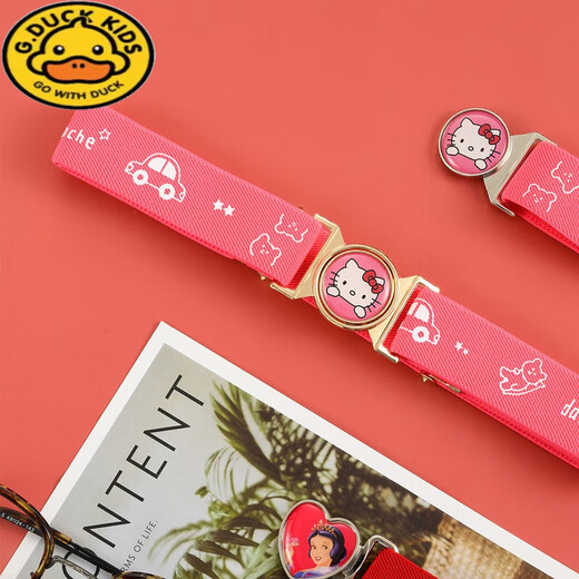 G.DUCKKIDS girls' pants belt, boy's primary school student's belt, children's rubber band, little girl's simple toddler anti-fall belt, middle and older children's printed model, pink, kitten gold round buckle